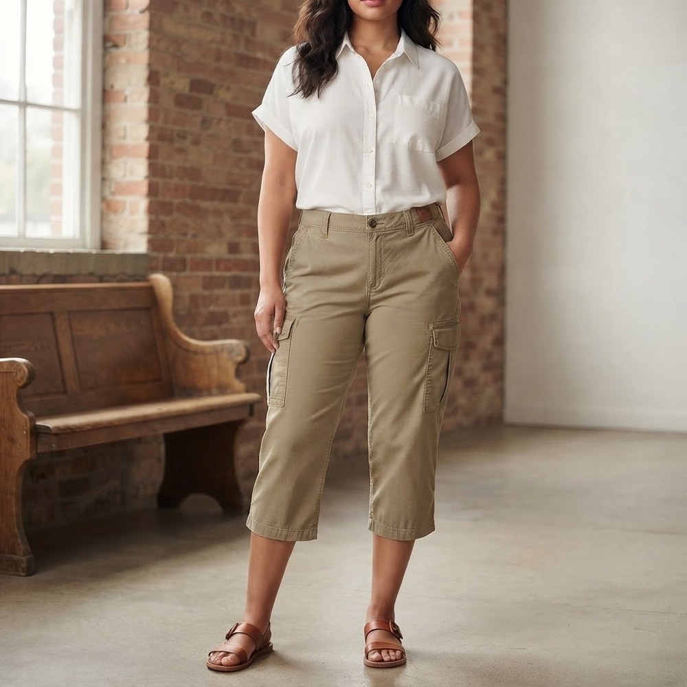 Dockers Cargo Pants Women 12 Khaki Good Utility Cropped Canvas Trousers